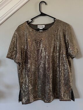 Erena Gold Sequin Short Sleeve Top